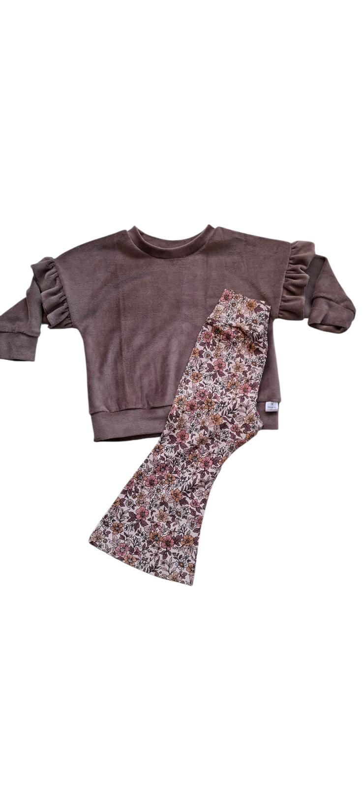 Flaredbroek mauve bloemen