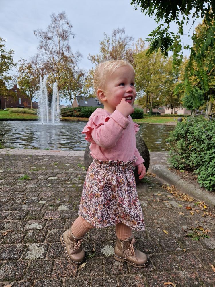 Highwaist rok mauve met bloemen