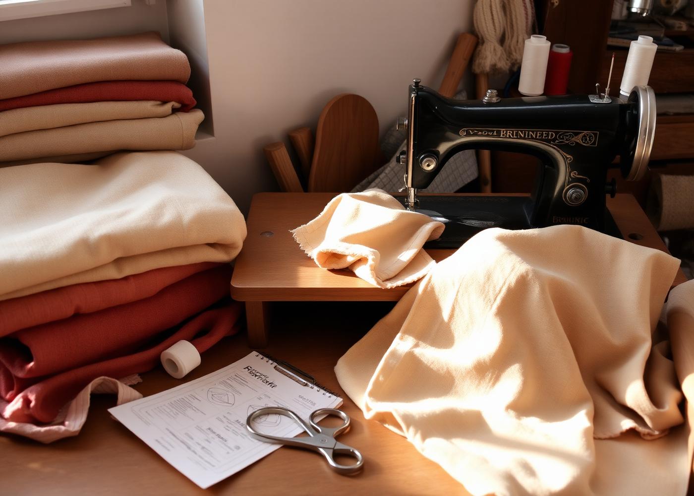 Atelier van Kleine Steekjes met naaimachine, stoffen en patronen